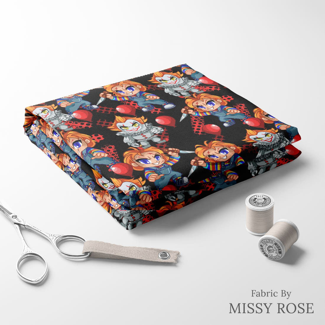 Design 595 Chucky Fabric folded fabric stack with matching thread – pre-order fabric Australia | Fabric by Missy Rose