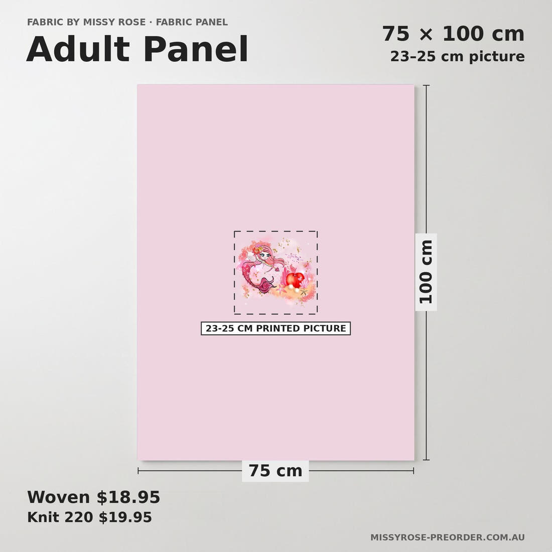 Design 596 Valentines Mermaid Panel adult panel sizing – 23–25 cm printed picture on 75 × 100 cm fabric | Fabric by Missy Rose