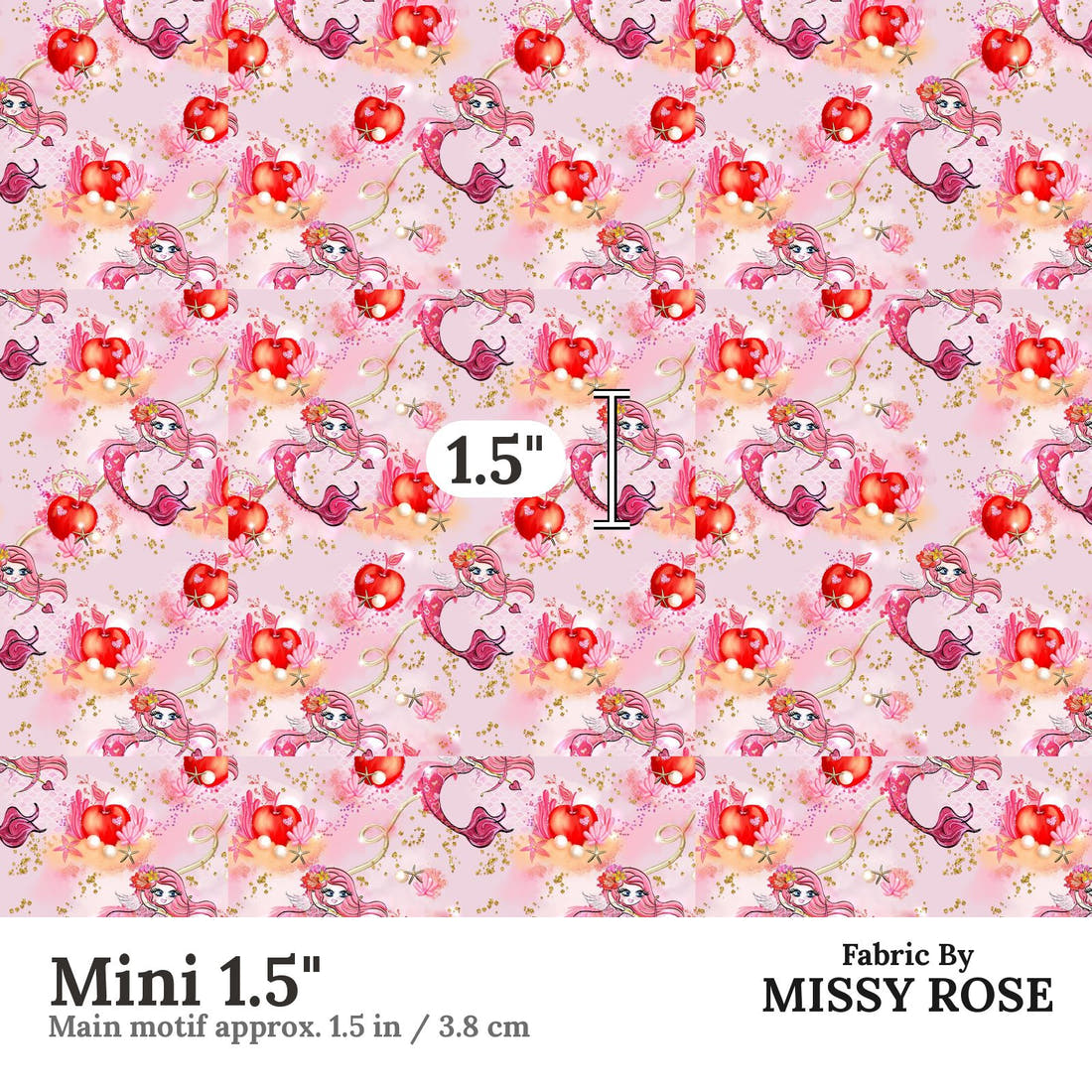Design 596 Valentines Mermaid Fabric Mini 1.5" - print scale | Fabric by Missy Rose