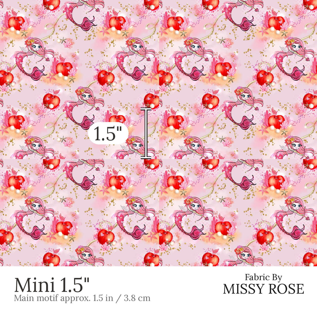 Design 596 Valentines Mermaid Fabric Mini 1.5 inch print scale guide | Fabric by Missy Rose