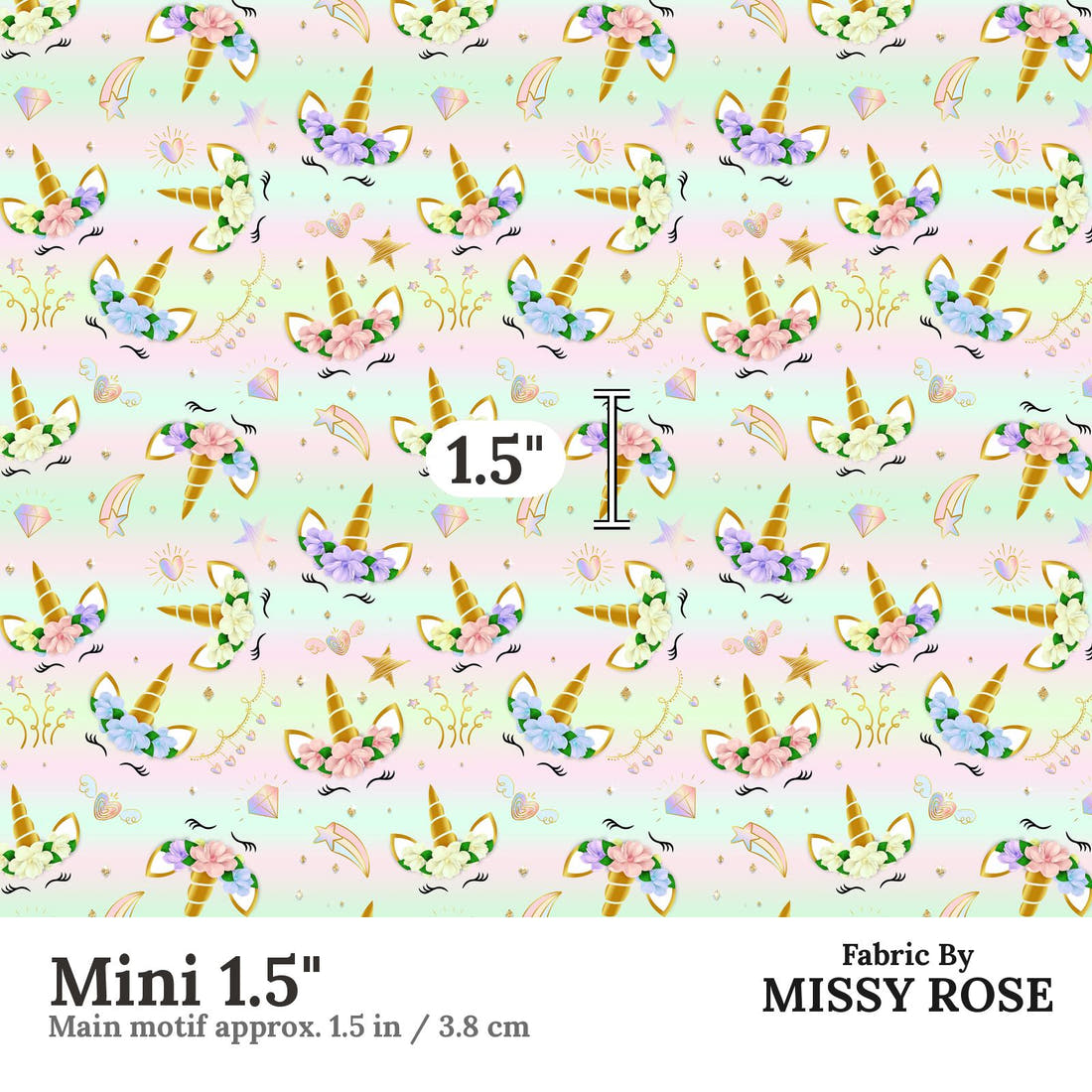 Design 597 Unicorn Face Fabric Mini 1.5" - print scale | Fabric by Missy Rose