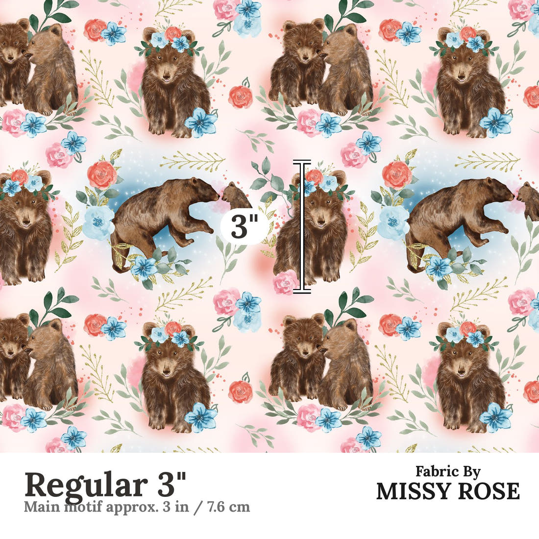 Design 598 Sweet Bear Fabric Regular 3" - print scale | Fabric by Missy Rose