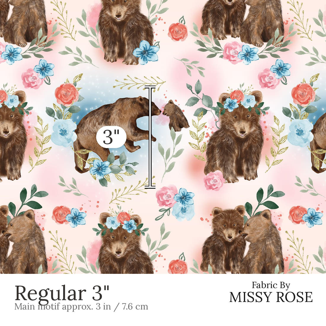 Design 598 Sweet Bear Fabric Regular 3 inch print scale guide | Fabric by Missy Rose