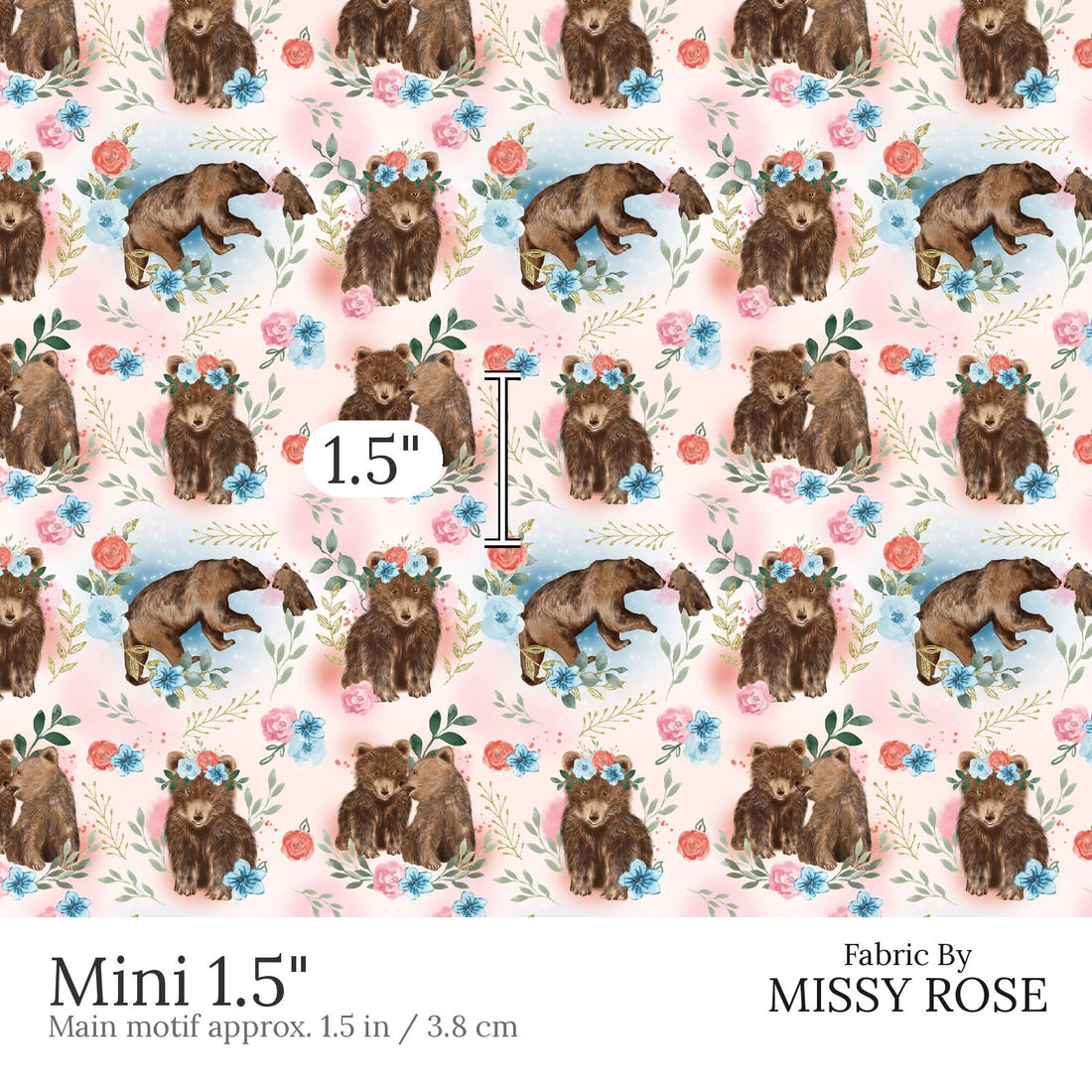 Design 598 Sweet Bear Fabric Mini 1.5 inch print scale guide | Fabric by Missy Rose