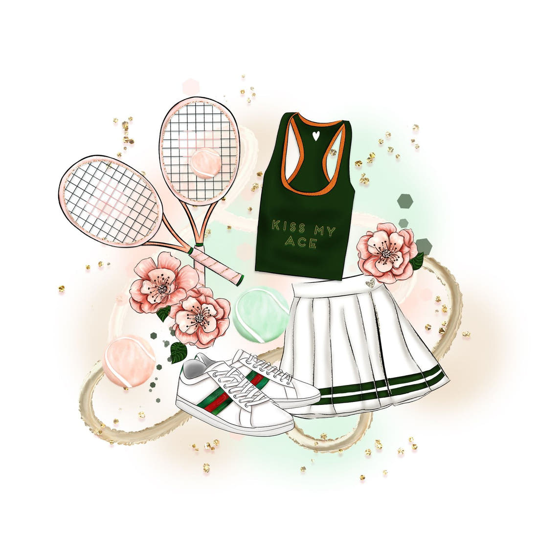 Design 599 Tennis Panel – full artwork close-up of the printed picture | Fabric by Missy Rose