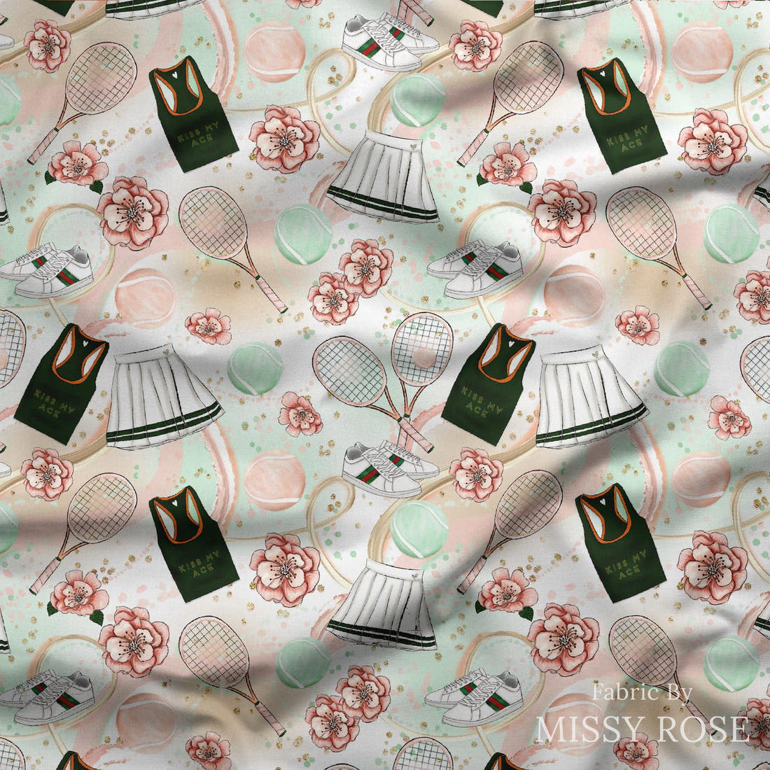 Design 599 Tennis Fabric draped fabric mockup – custom printed fabric by the metre | Fabric by Missy Rose