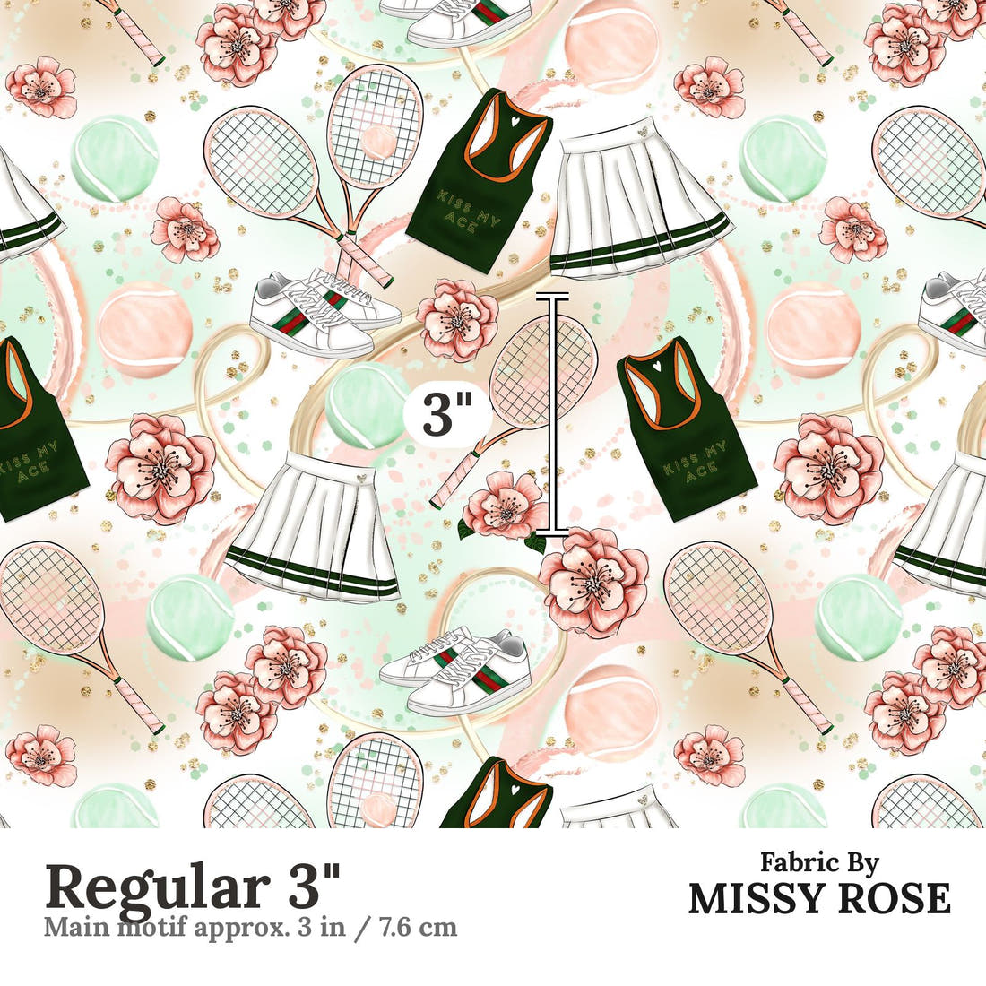 Design 599 Tennis Fabric Regular 3" - print scale | Fabric by Missy Rose
