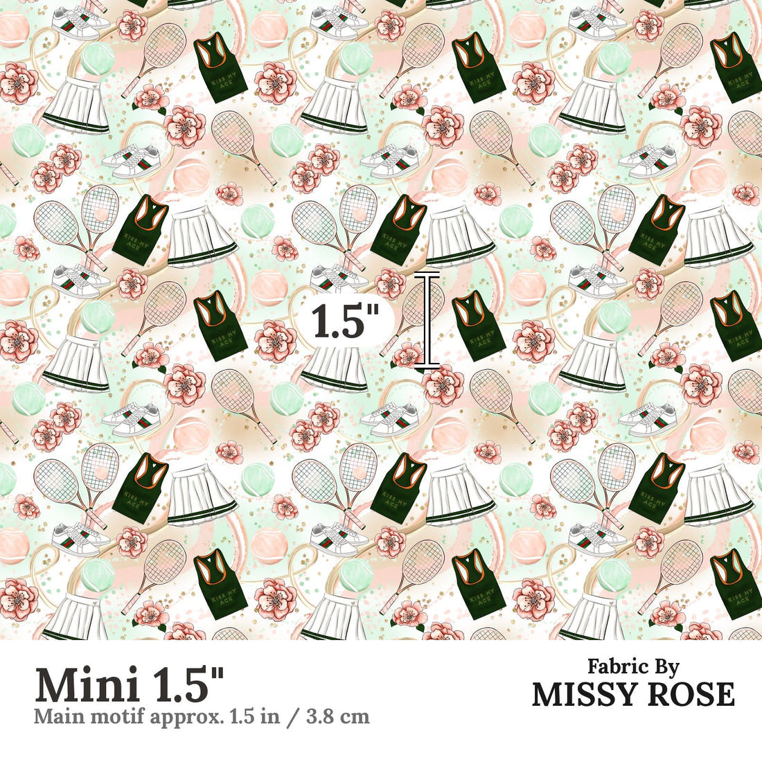 Design 599 Tennis Fabric Mini 1.5" - print scale | Fabric by Missy Rose