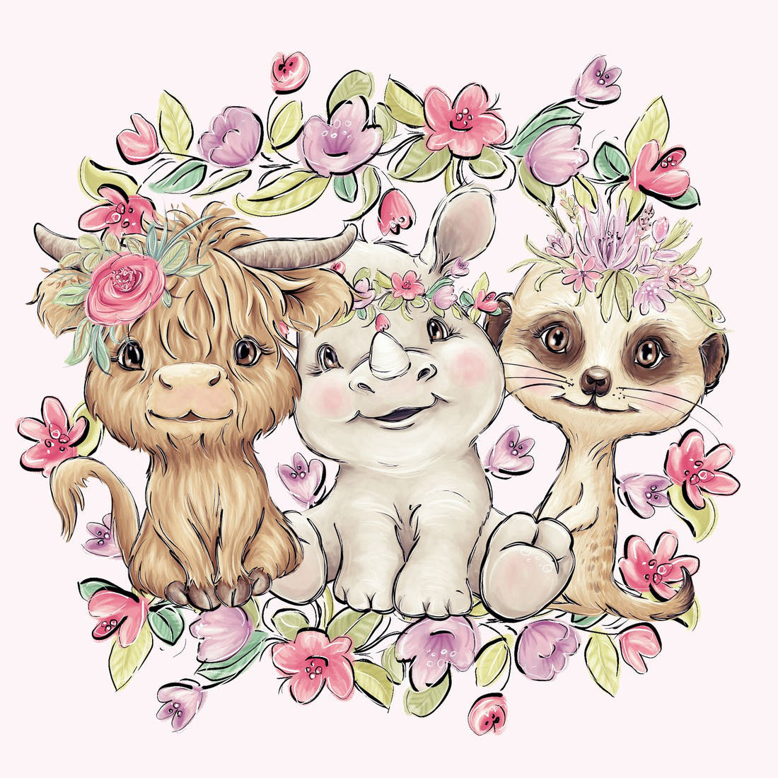 Design 6 Pink African Animals Panel – full artwork close-up of the printed picture | Fabric by Missy Rose