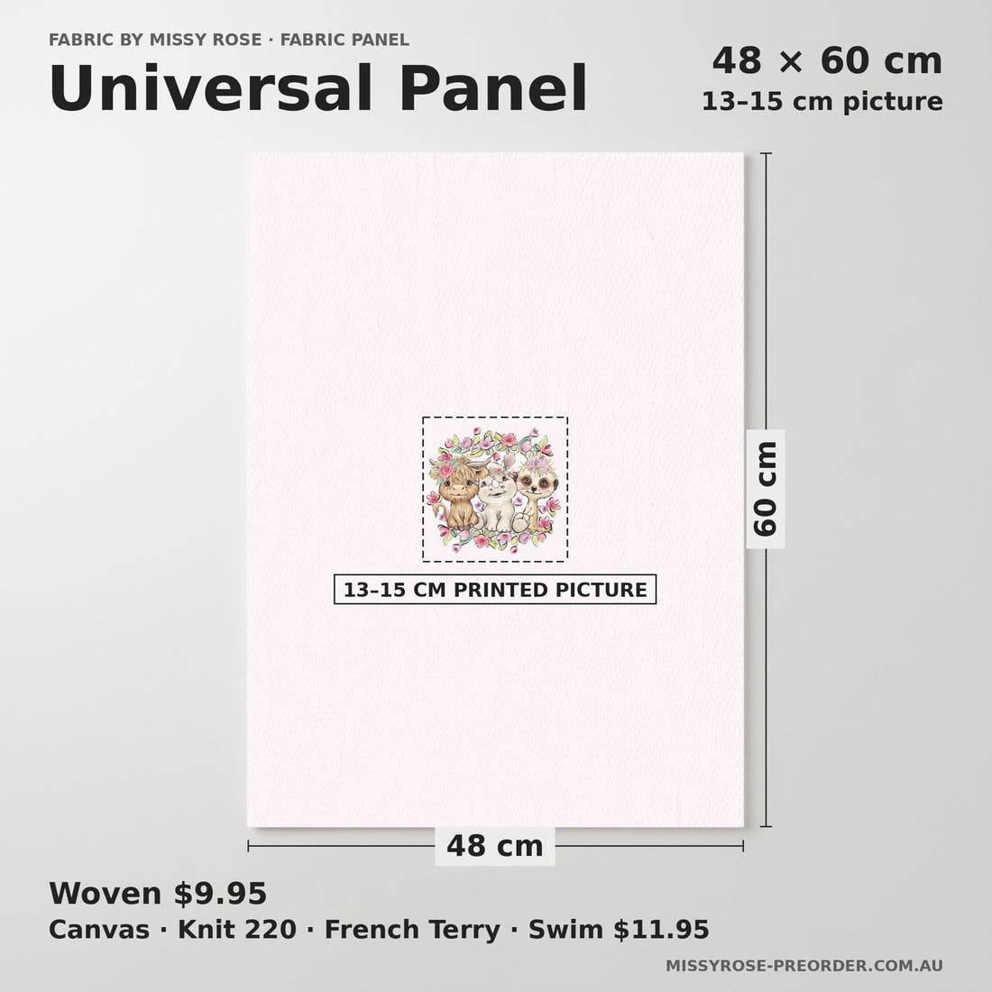 Design 6 Pink African Animals Panel universal panel sizing – 13–15 cm printed picture on 48 × 60 cm fabric | Fabric by Missy Rose