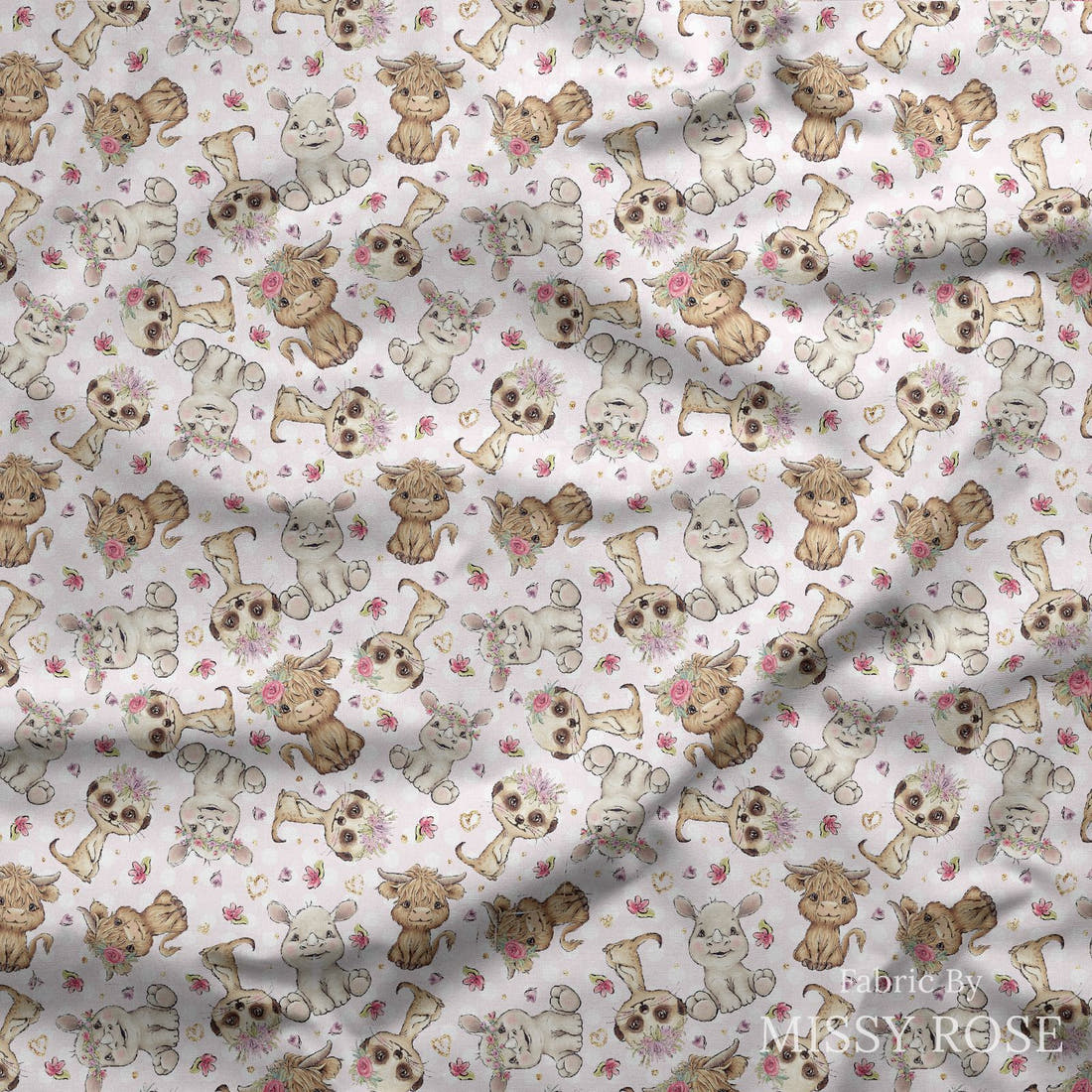 Design 6 Pink African Animals Fabric draped fabric mockup – custom printed fabric by the metre | Fabric by Missy Rose