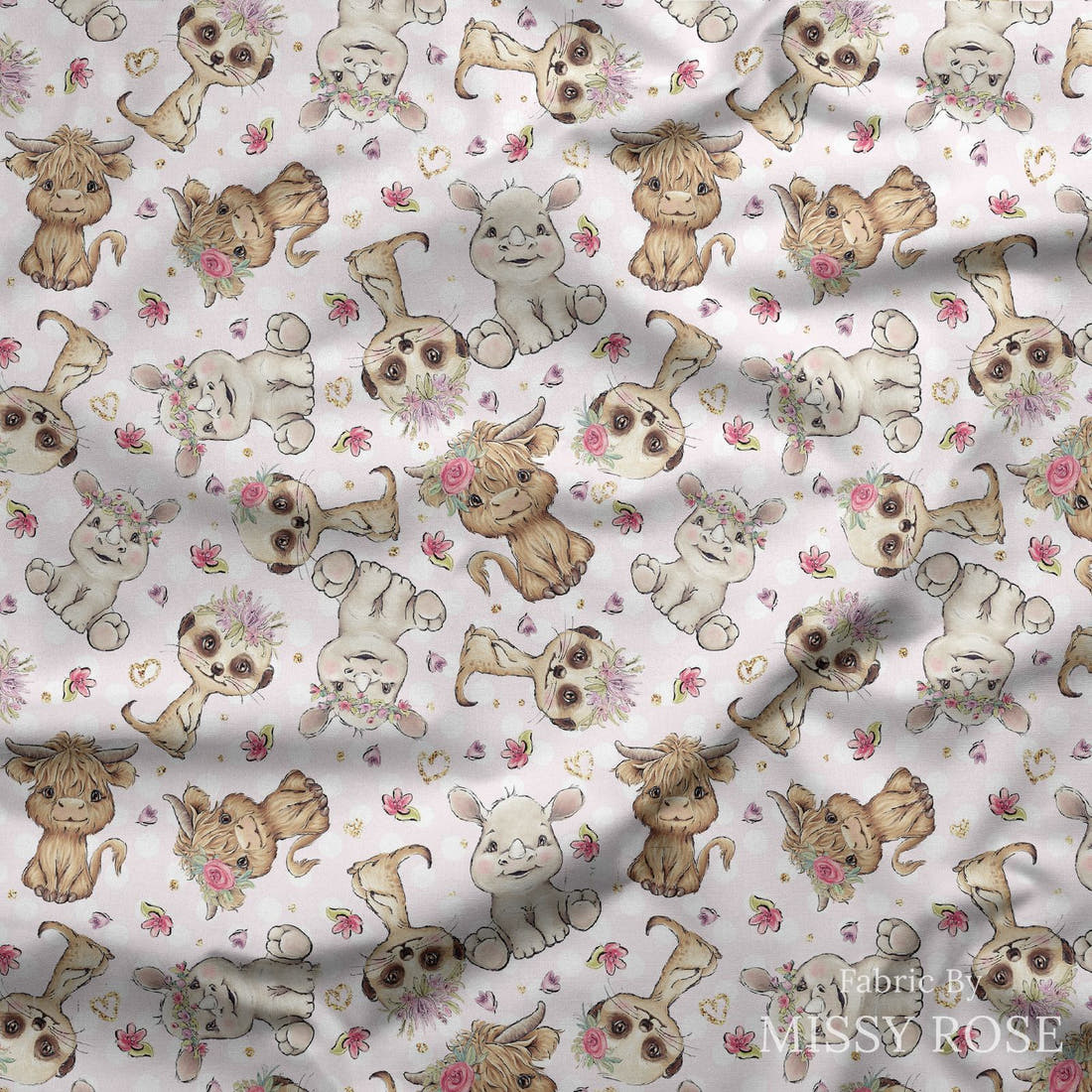 Design 6 Pink African Animals Fabric draped fabric mockup – custom printed fabric by the metre | Fabric by Missy Rose