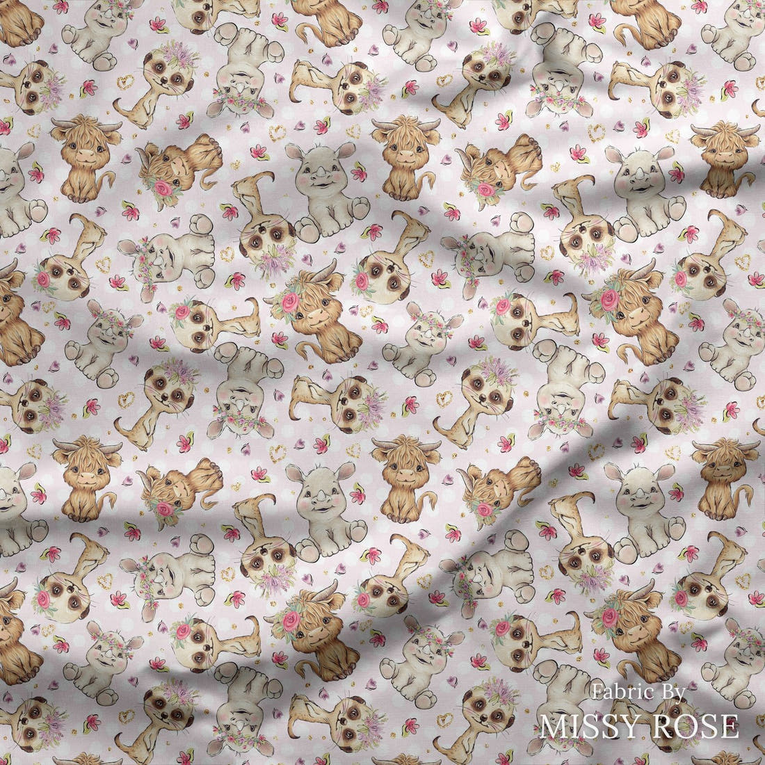 Design 6 Pink African Animals Fabric draped fabric mockup – custom printed fabric by the metre | Fabric by Missy Rose