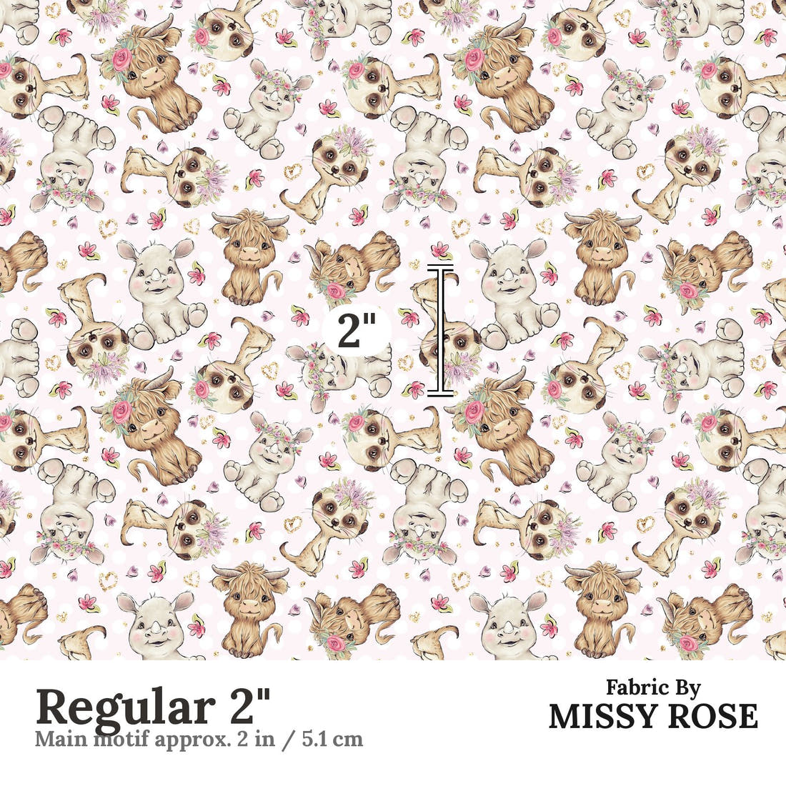 Design 6 Pink African Animals Fabric Regular 2" - print scale | Fabric by Missy Rose