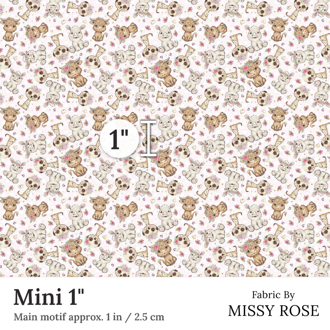 Design 6 Pink African Animals Fabric Mini 1 inch print scale guide | Fabric by Missy Rose