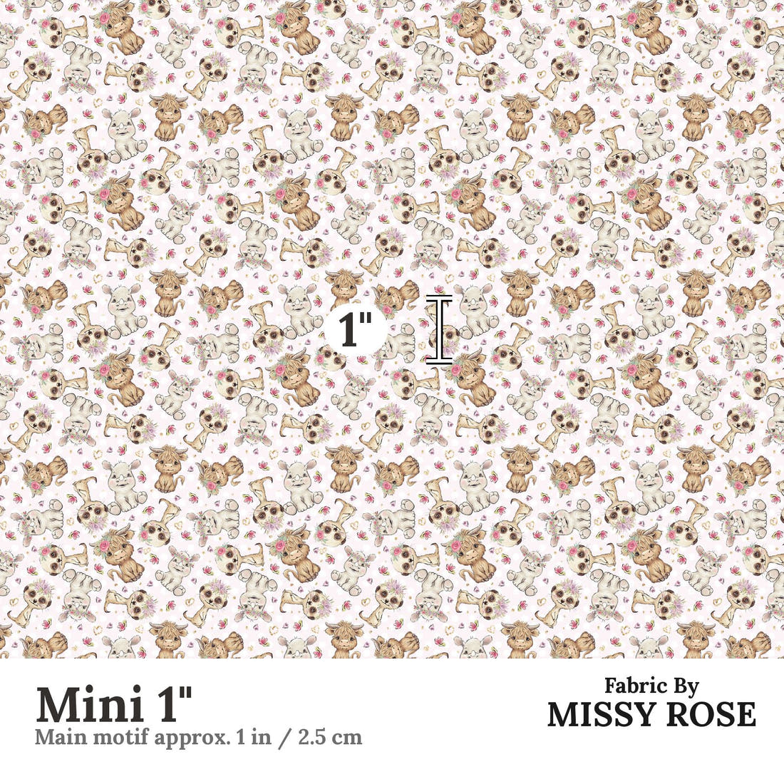 Design 6 Pink African Animals Fabric Mini 1" - print scale | Fabric by Missy Rose