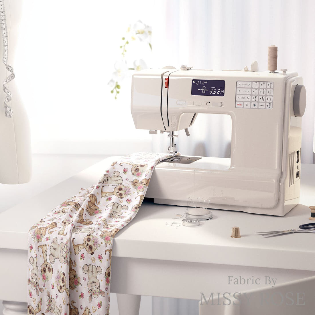 Design 6 Pink African Animals Fabric on a sewing machine – premium fabric for sewing projects | Fabric by Missy Rose