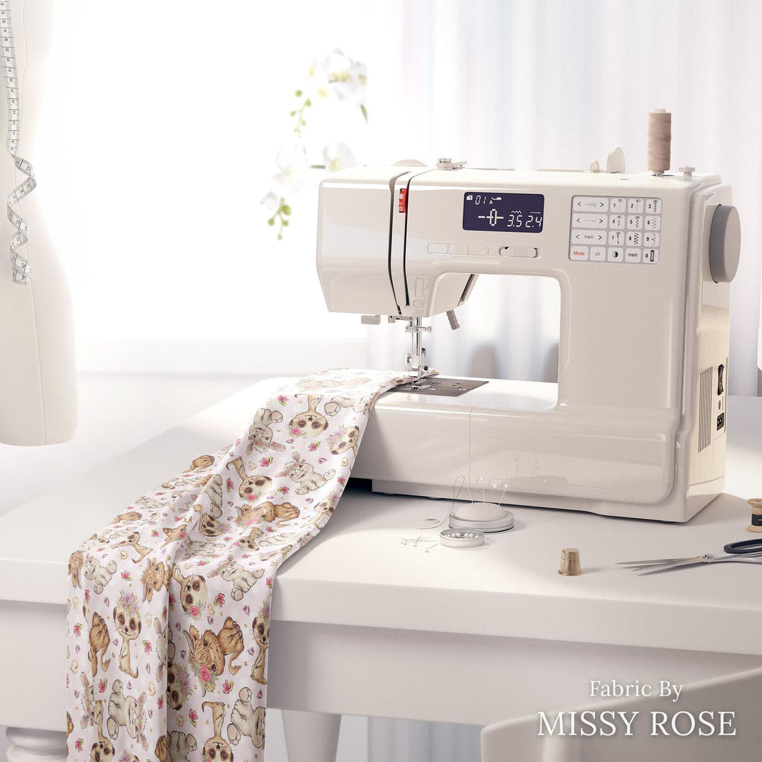 Design 6 Pink African Animals Fabric on a sewing machine – premium fabric for sewing projects | Fabric by Missy Rose