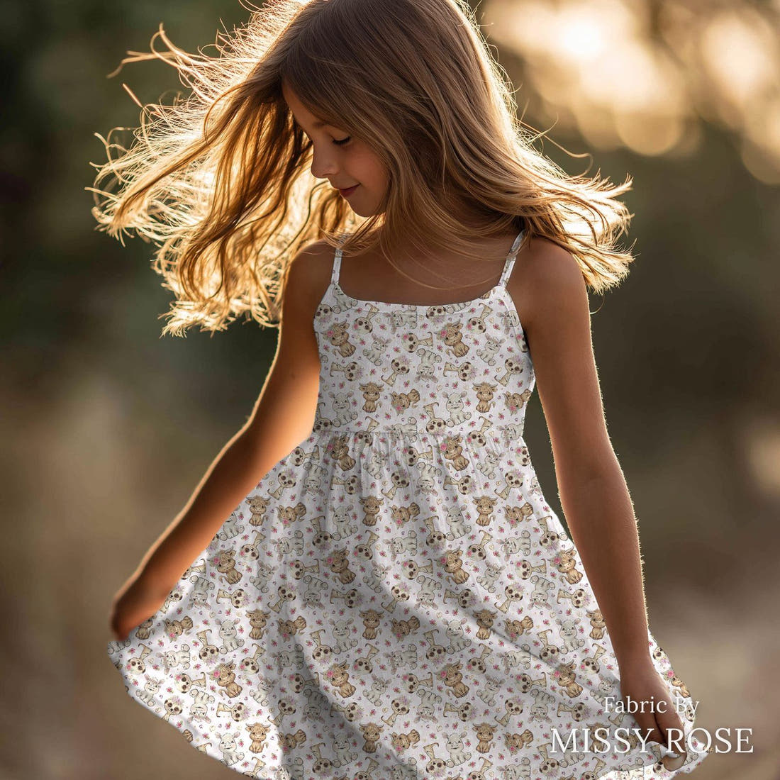 Design 6 Pink African Animals Fabric sewn into a girls' dress – see how the print looks made up | Fabric by Missy Rose