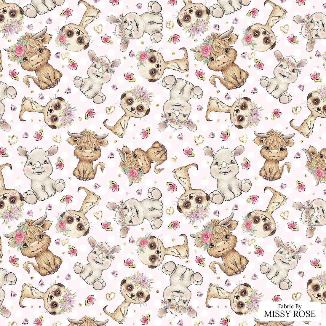 Design 6 Pink African Animals Fabric - flat view of the print, zoom in for detail | Fabric by Missy Rose
