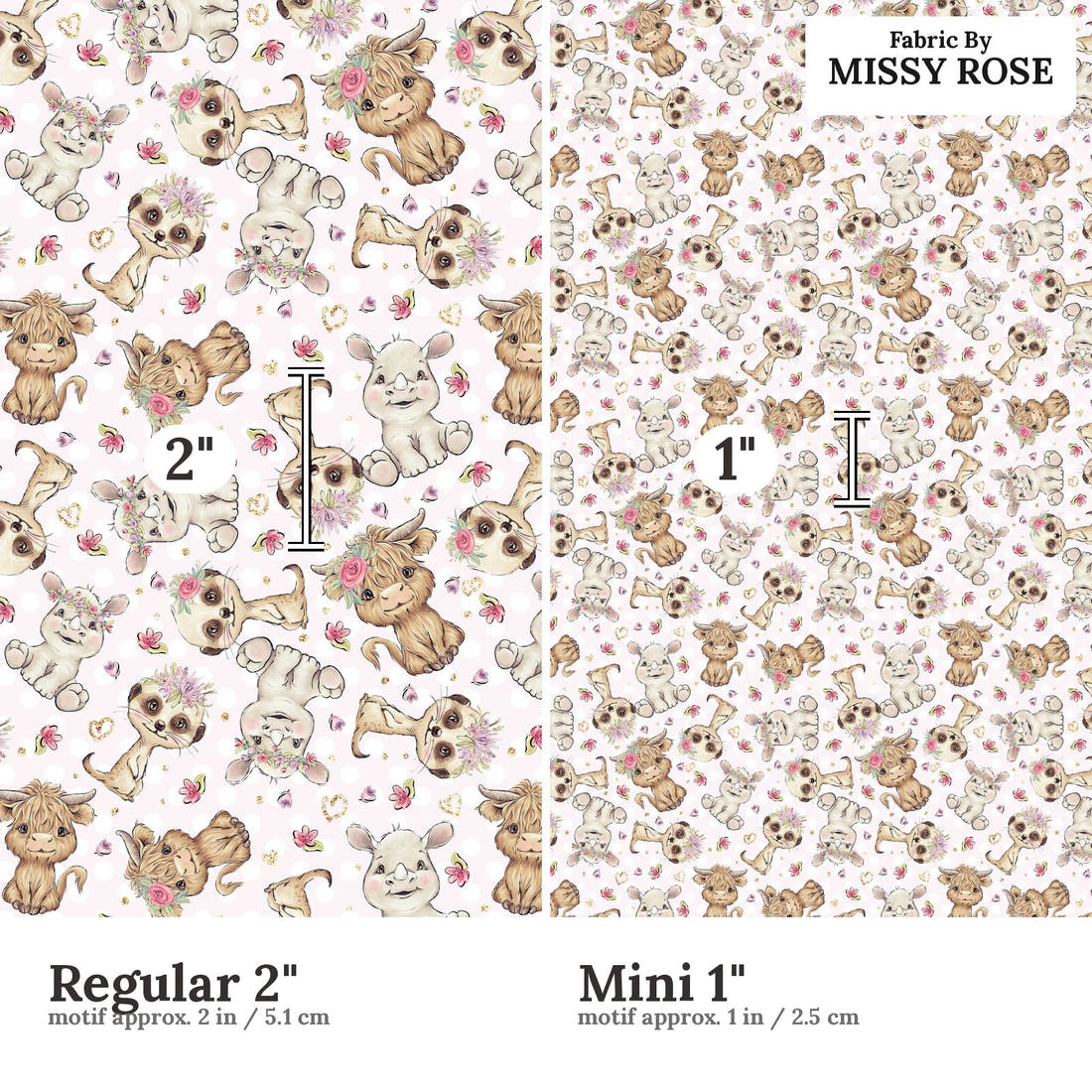 Design 6 Pink African Animals Fabric size comparison - print scale | Fabric by Missy Rose