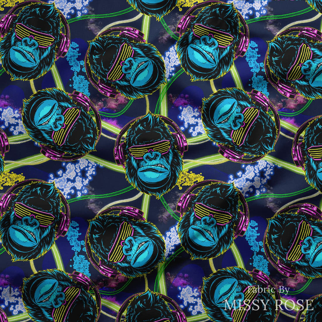 Design 60 Gorilla Fabric draped fabric mockup – custom printed fabric by the metre | Fabric by Missy Rose