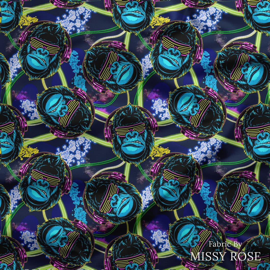 Design 60 Gorilla Fabric draped fabric mockup – custom printed fabric by the metre | Fabric by Missy Rose