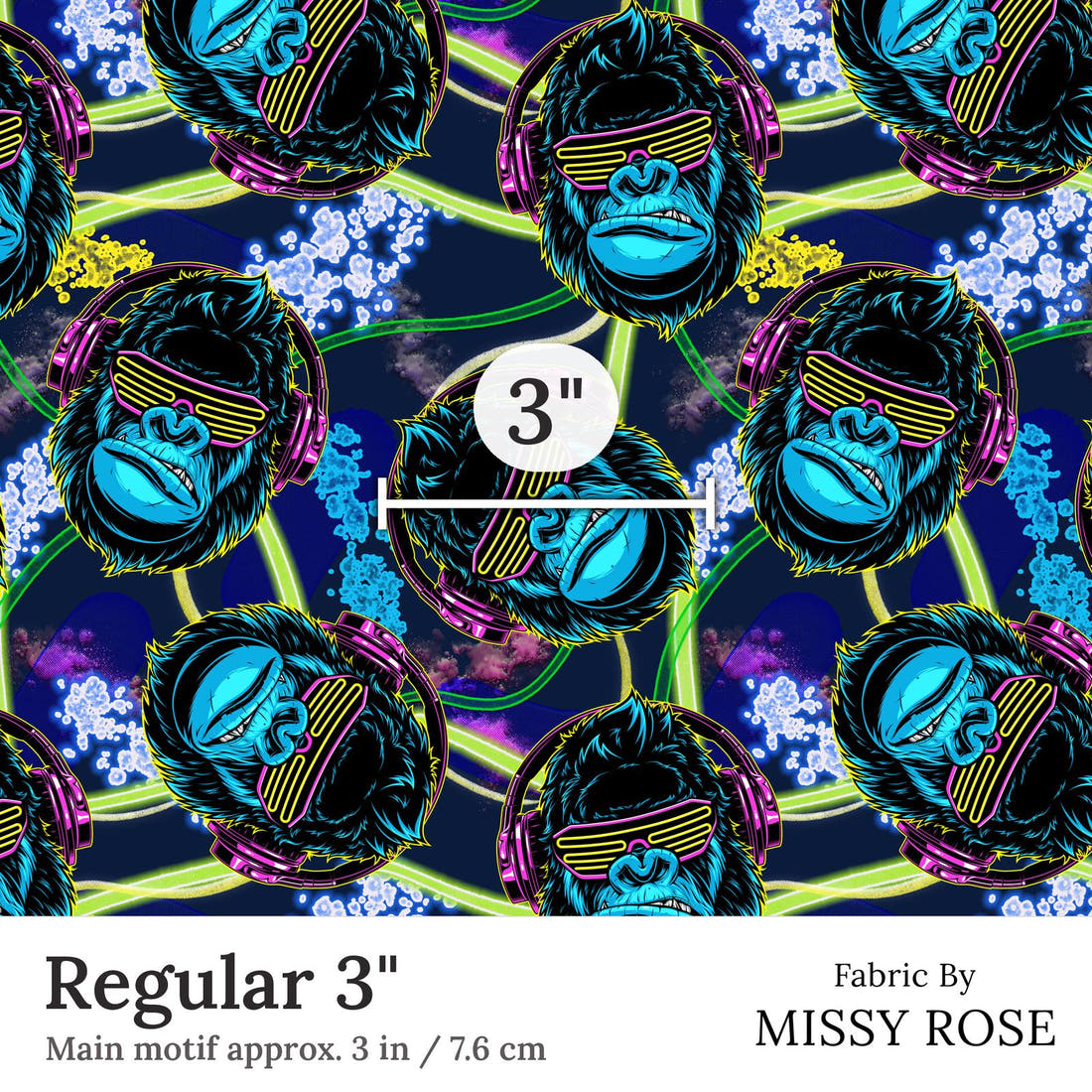 Design 60 Gorilla Fabric Regular 3 inch print scale guide | Fabric by Missy Rose