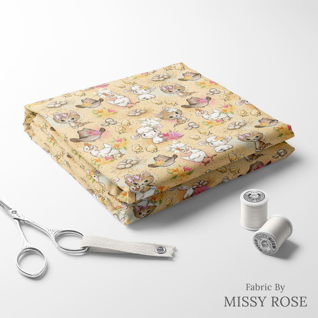 Design 600 Farm Girl Fabric folded fabric stack with matching thread – pre-order fabric Australia | Fabric by Missy Rose