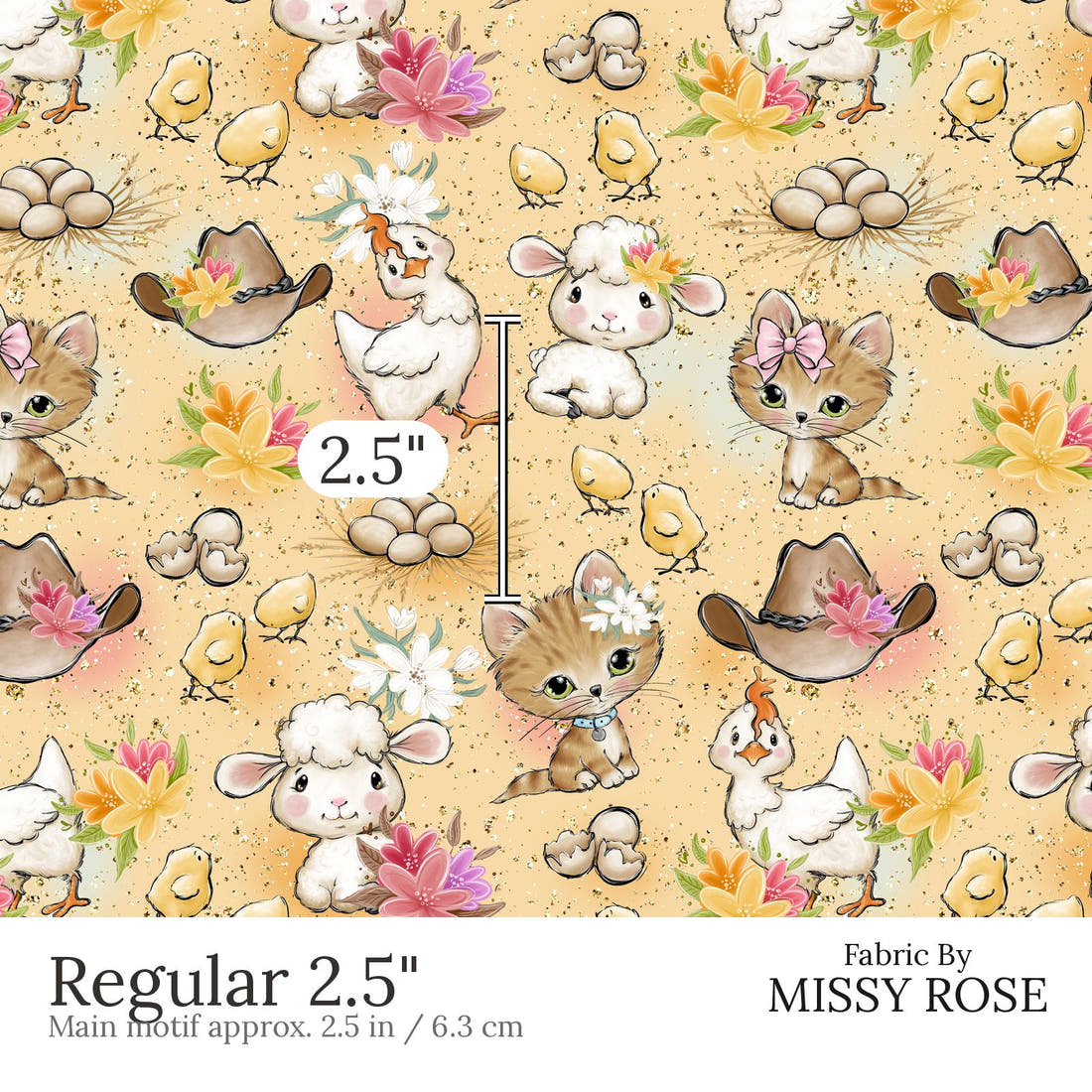 Design 600 Farm Girl Fabric Regular 2.5 inch print scale guide | Fabric by Missy Rose