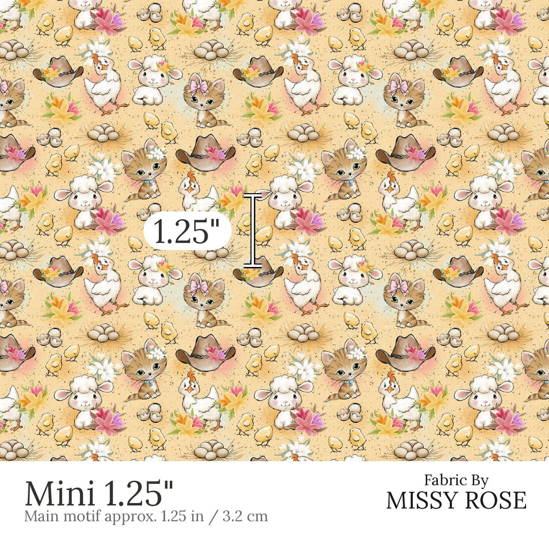 Design 600 Farm Girl Fabric Mini 1.25 inch print scale guide | Fabric by Missy Rose