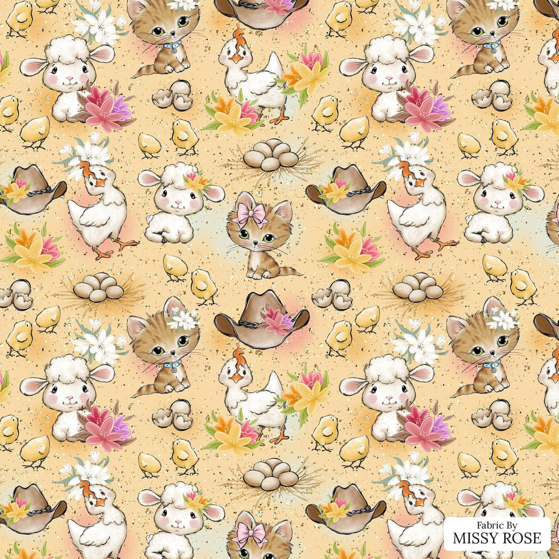 Design 600 Farm Girl Fabric - flat view of the print, zoom in for detail | Fabric by Missy Rose