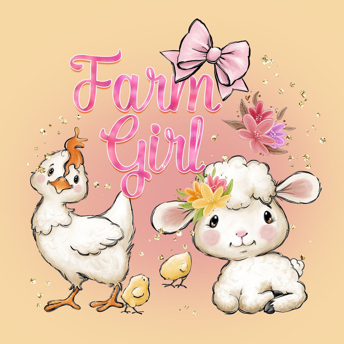 Design 600 Farm Girl Panel – full artwork close-up of the printed picture | Fabric by Missy Rose