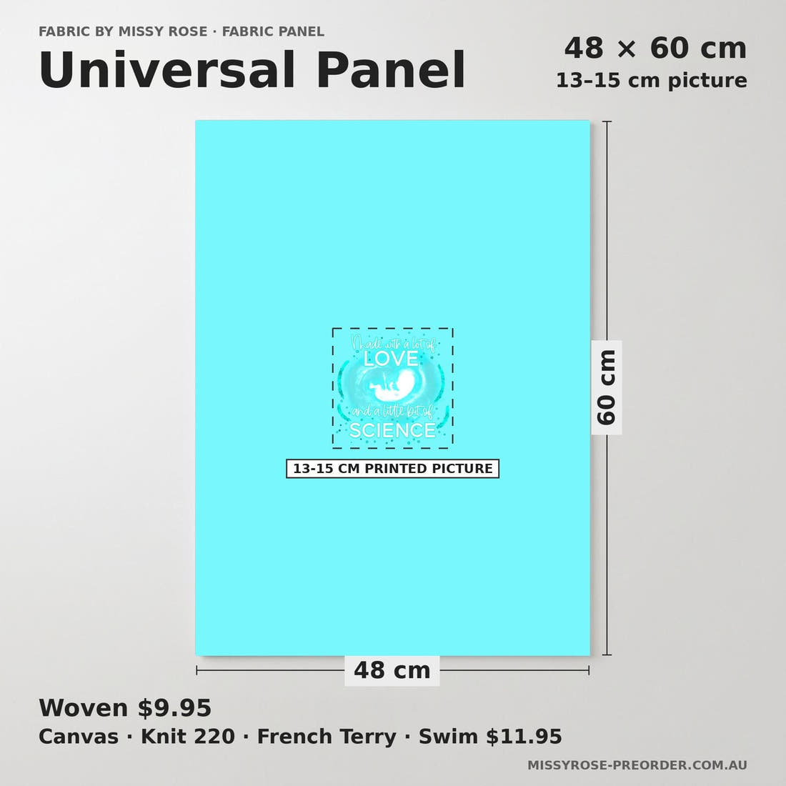 Design 601 Teal IVF Panel universal panel sizing – 13–15 cm printed picture on 48 × 60 cm fabric | Fabric by Missy Rose