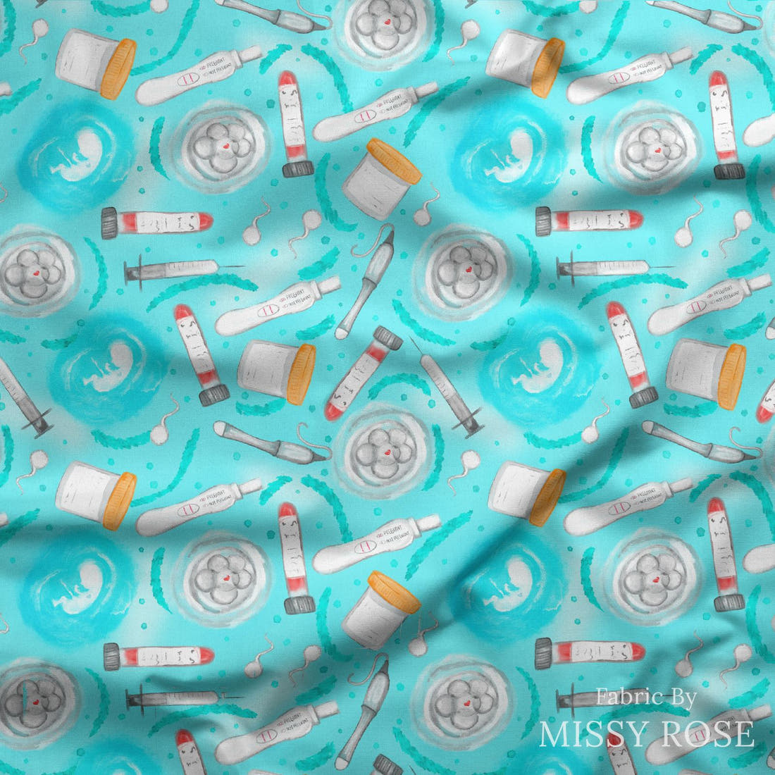 Design 601 Teal IVF Fabric draped fabric mockup – custom printed fabric by the metre | Fabric by Missy Rose