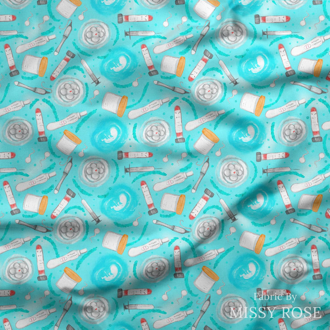 Design 601 Teal IVF Fabric draped fabric mockup – custom printed fabric by the metre | Fabric by Missy Rose