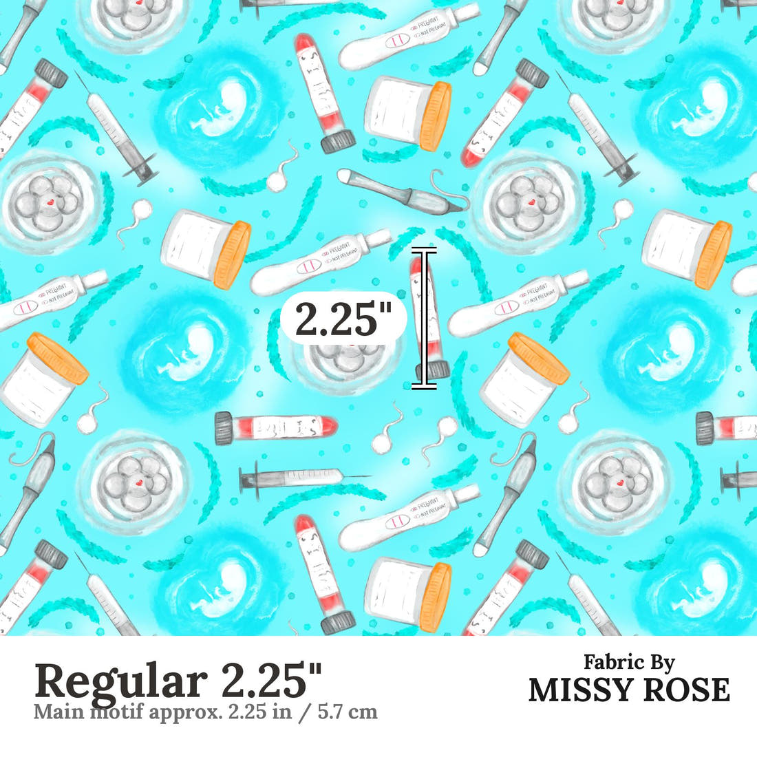 Design 601 Teal IVF Fabric Regular 2.25" - print scale | Fabric by Missy Rose