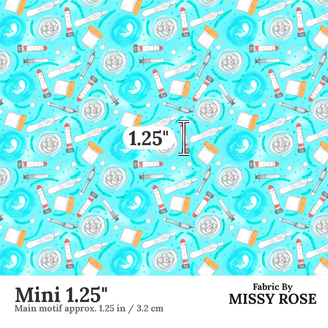 Design 601 Teal IVF Fabric Mini 1.25" - print scale | Fabric by Missy Rose