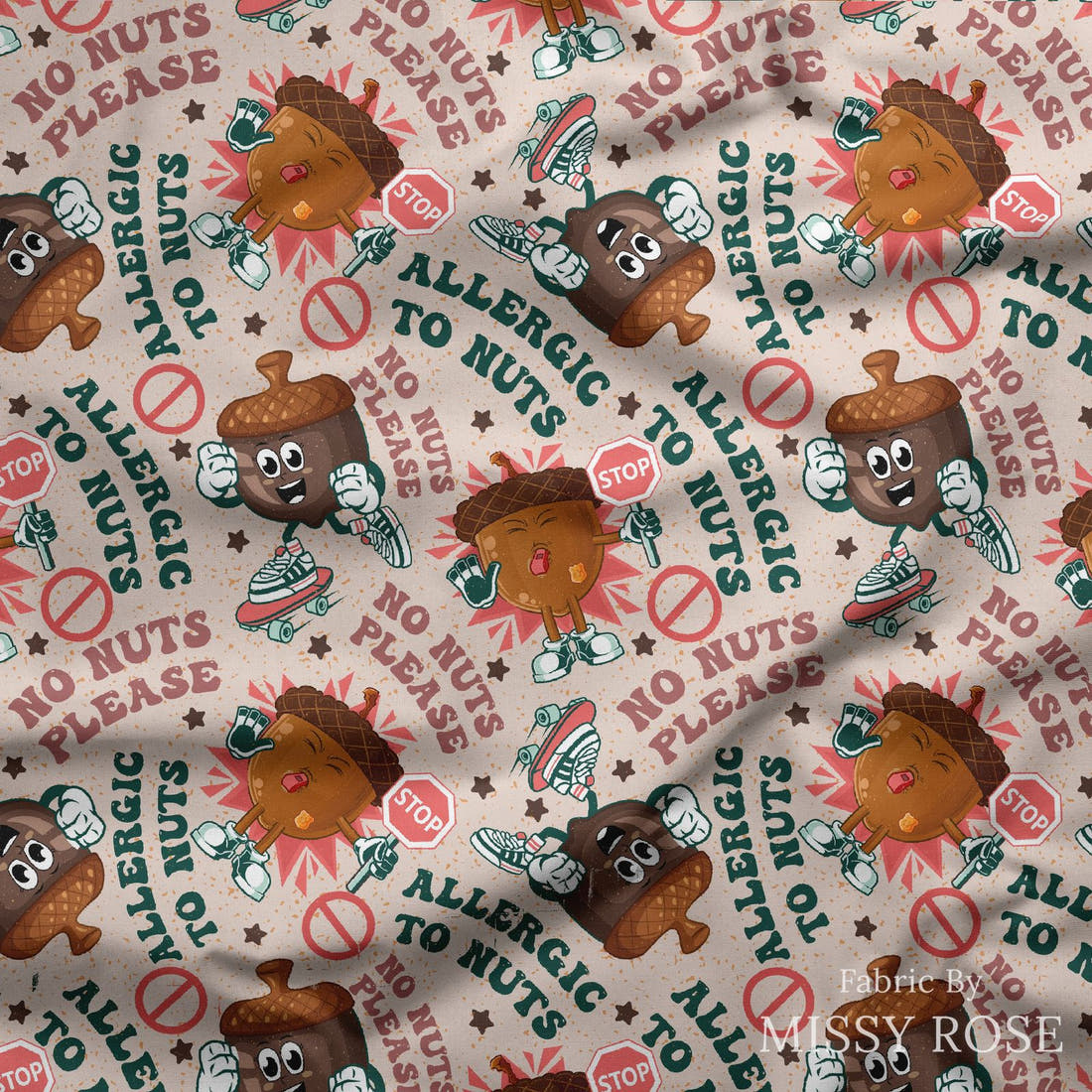 Design 602 Nuts Fabric draped fabric mockup – custom printed fabric by the metre | Fabric by Missy Rose