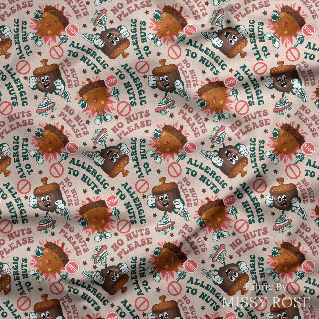 Design 602 Nuts Fabric draped fabric mockup – custom printed fabric by the metre | Fabric by Missy Rose