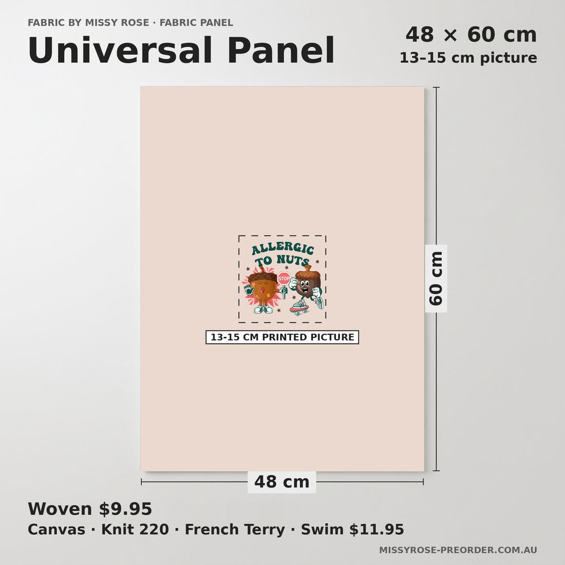 Design 602 Nuts Panel universal panel sizing – 13–15 cm printed picture on 48 × 60 cm fabric | Fabric by Missy Rose