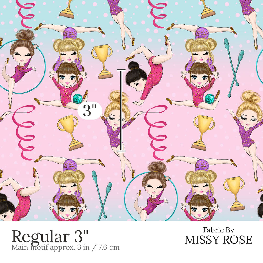 Design 603 Gymnastics Fabric Regular 3 inch print scale guide | Fabric by Missy Rose
