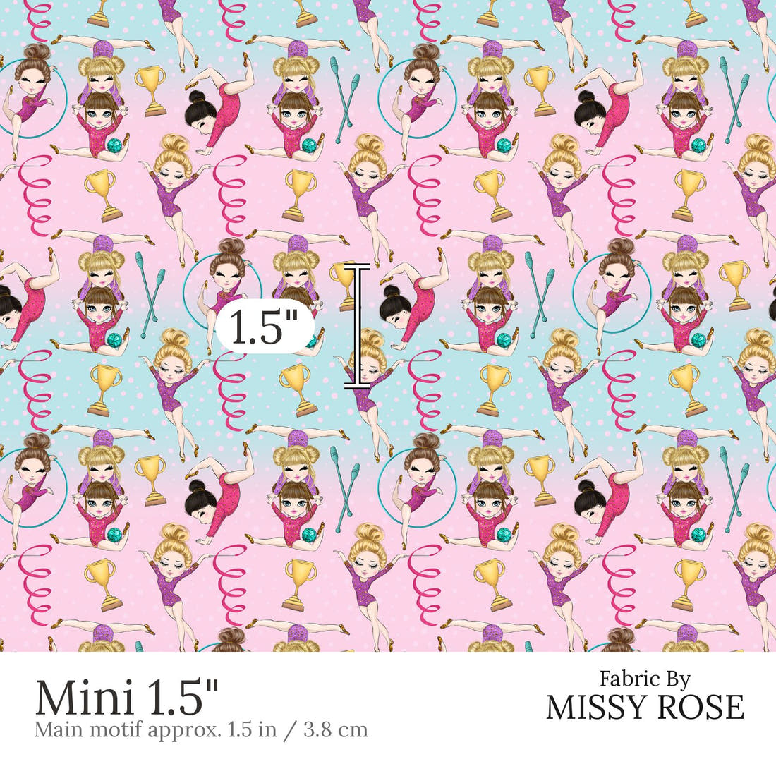 Design 603 Gymnastics Fabric Mini 1.5 inch print scale guide | Fabric by Missy Rose