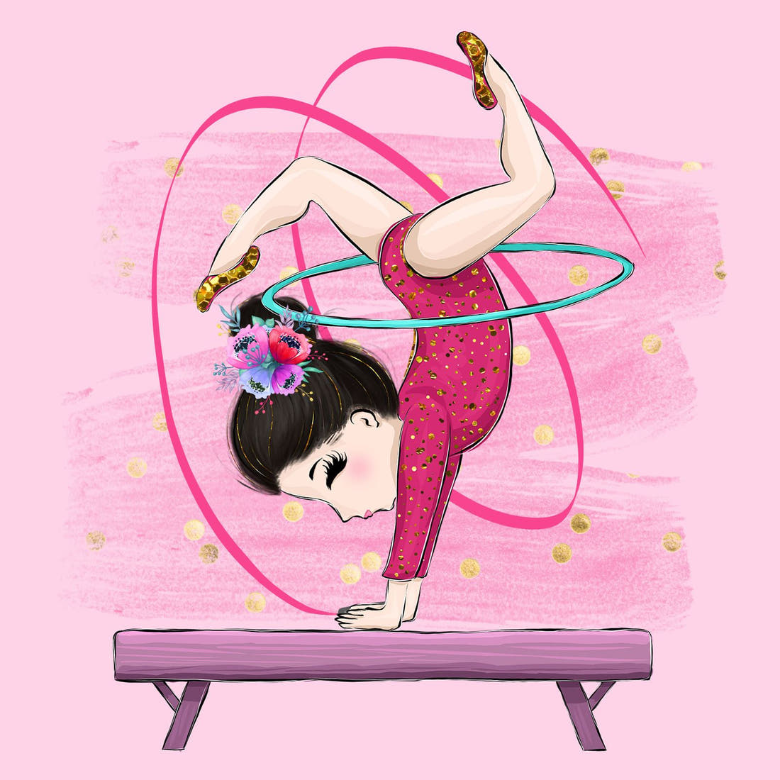 Design 603 Gymnastics Panel – full artwork close-up of the printed picture | Fabric by Missy Rose