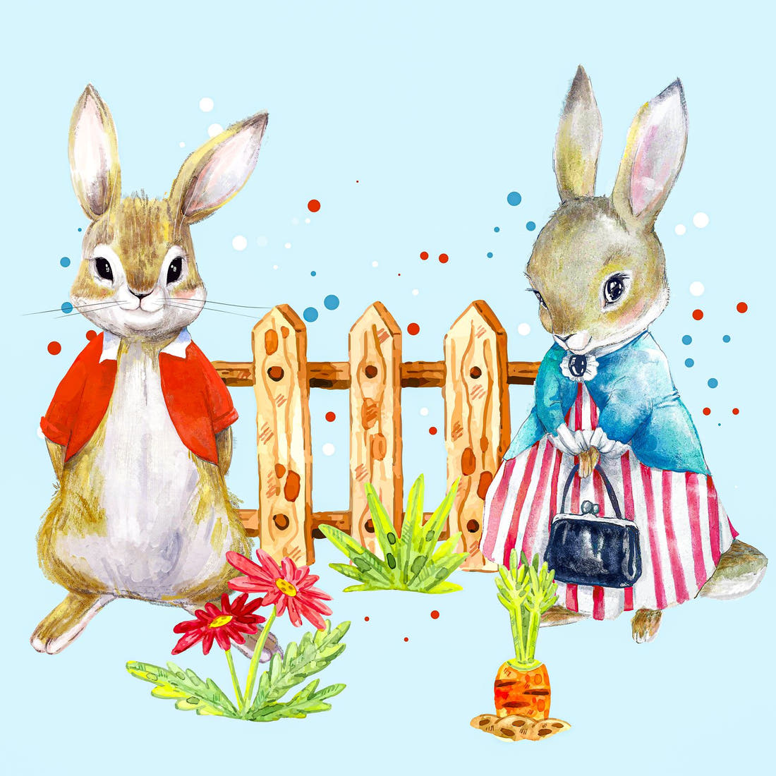 Design 604 Blue Rabbit Panel – full artwork close-up of the printed picture | Fabric by Missy Rose