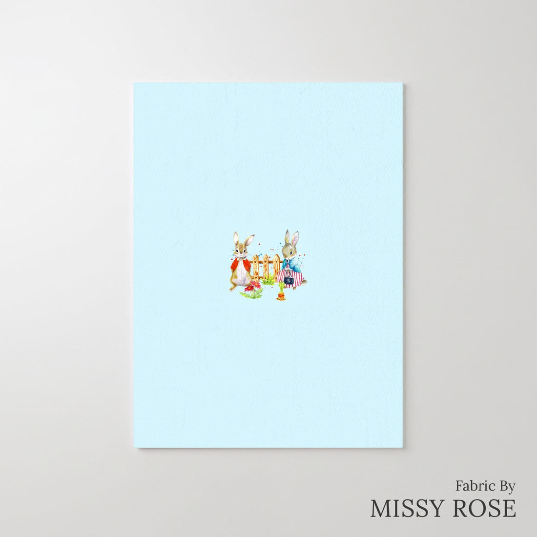 Design 604 Blue Rabbit Panel – printed fabric panel with centred picture, custom printed to order | Fabric by Missy Rose