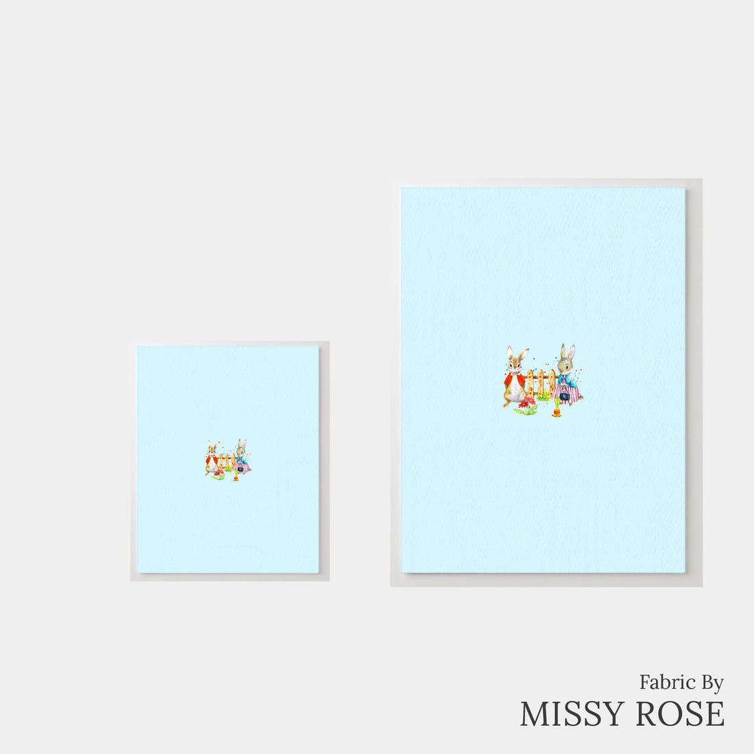 Design 604 Blue Rabbit Panel – universal and adult panel sizes side by side | Fabric by Missy Rose