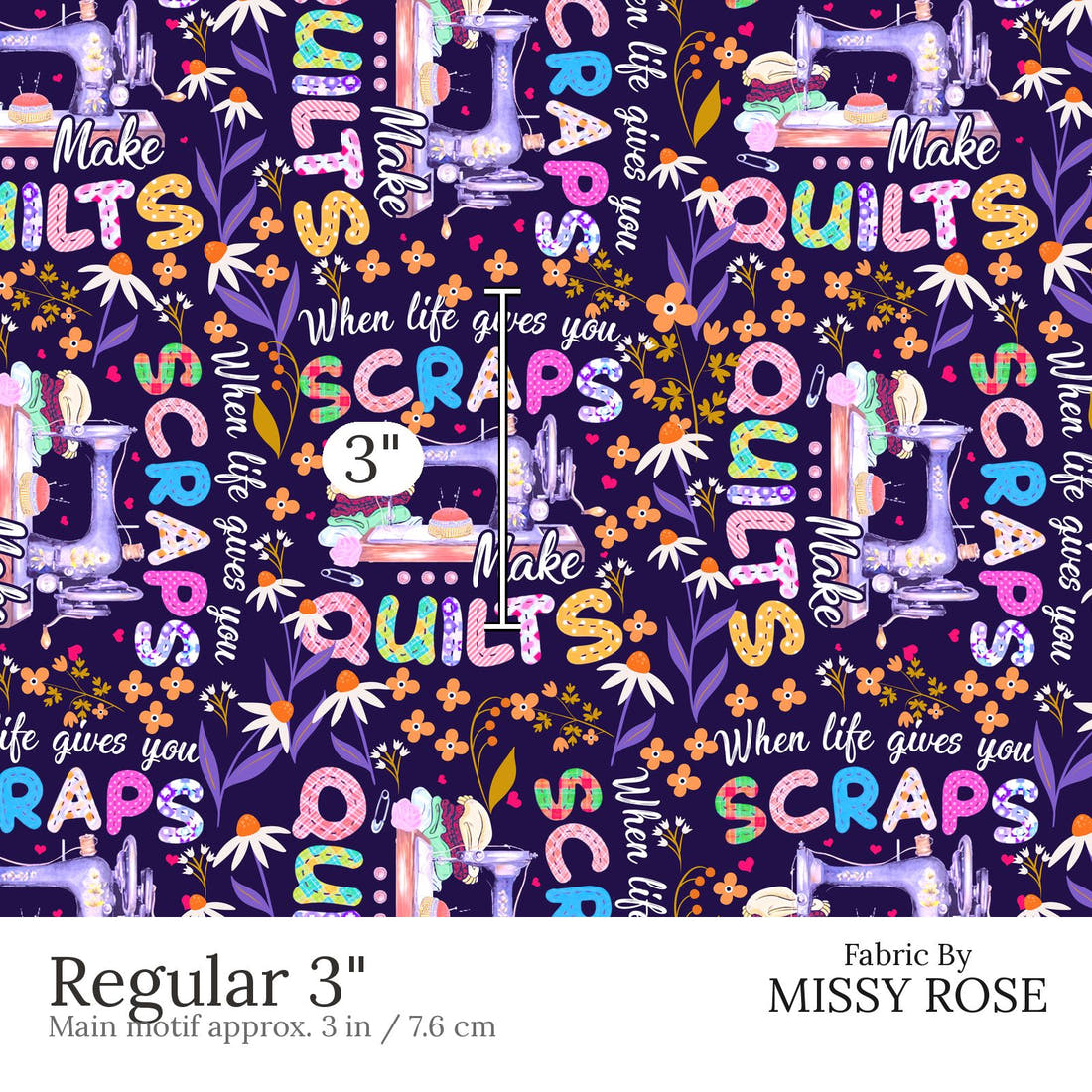 Design 605 Quilting Fabric Regular 3 inch print scale guide | Fabric by Missy Rose