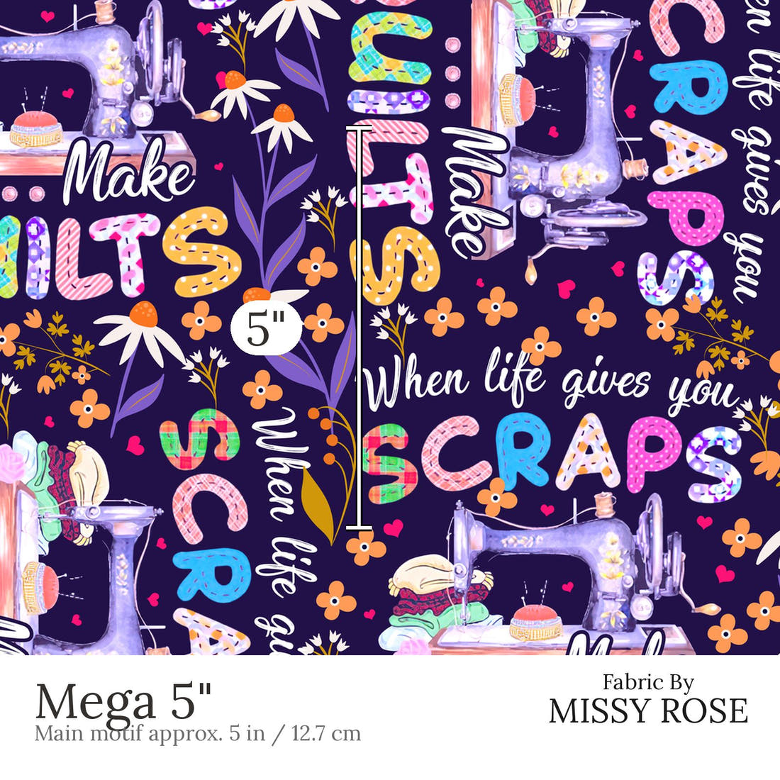 Design 605 Quilting Fabric Mega 5 inch print scale guide | Fabric by Missy Rose