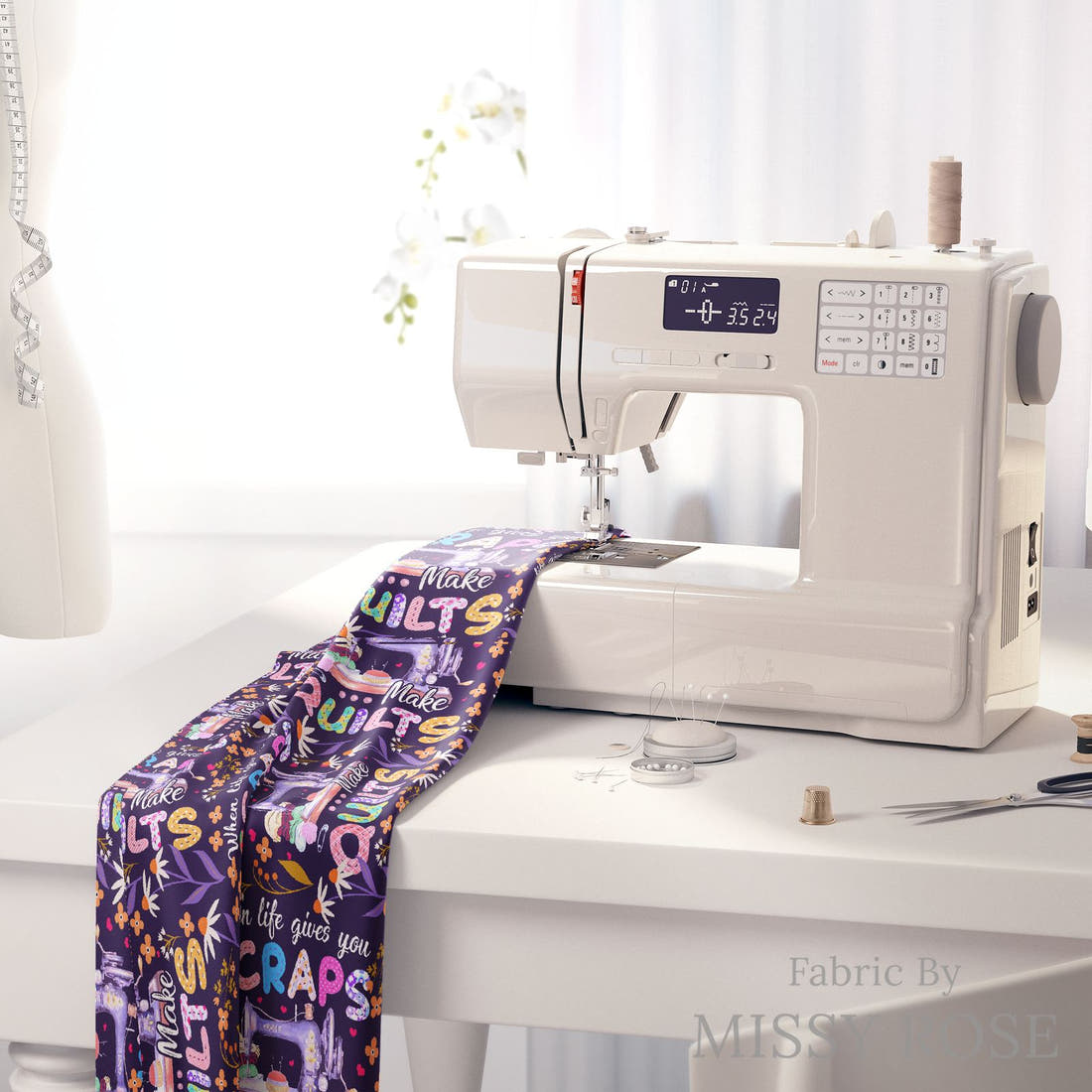 Design 605 Quilting Fabric on a sewing machine – premium fabric for sewing projects | Fabric by Missy Rose